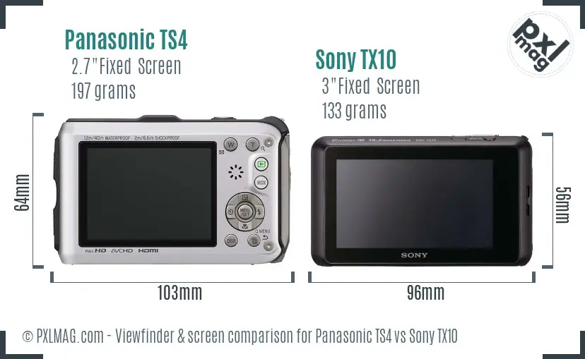 Panasonic TS4 vs Sony TX10 Screen and Viewfinder comparison