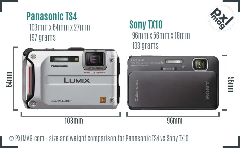 Panasonic TS4 vs Sony TX10 size comparison