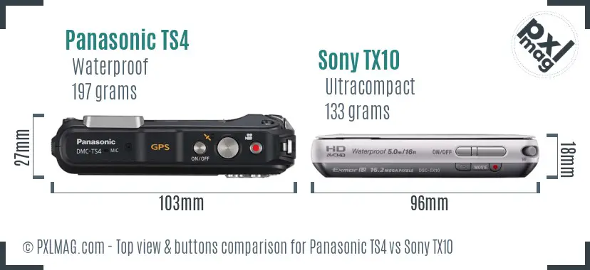Panasonic TS4 vs Sony TX10 top view buttons comparison