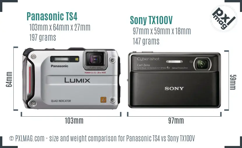 Panasonic TS4 vs Sony TX100V size comparison