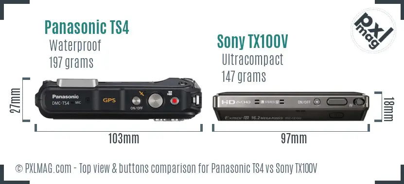 Panasonic TS4 vs Sony TX100V top view buttons comparison