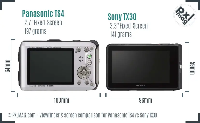 Panasonic TS4 vs Sony TX30 Screen and Viewfinder comparison
