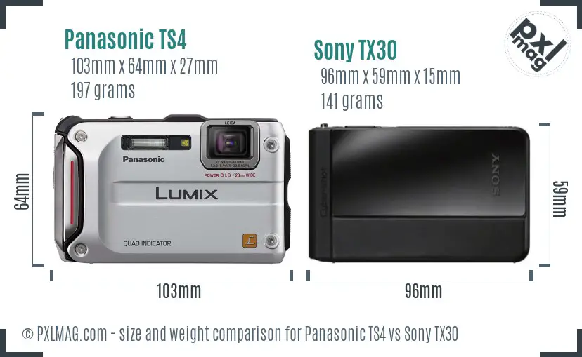Panasonic TS4 vs Sony TX30 size comparison