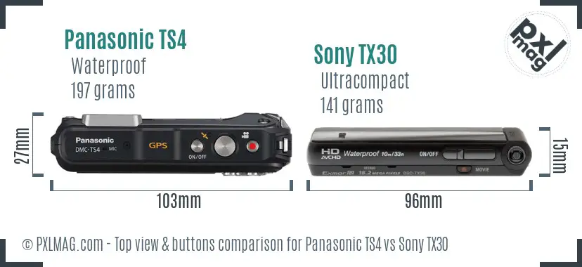 Panasonic TS4 vs Sony TX30 top view buttons comparison