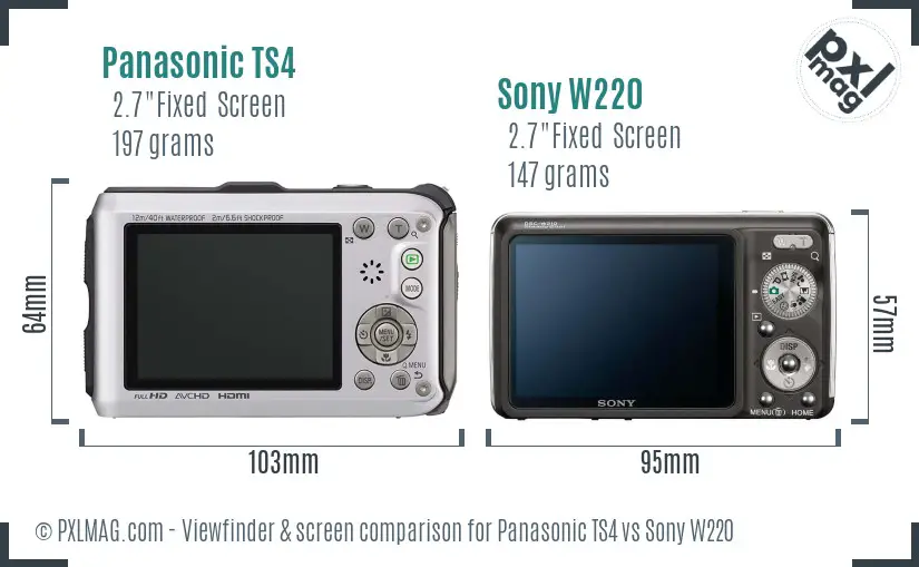 Panasonic TS4 vs Sony W220 Screen and Viewfinder comparison
