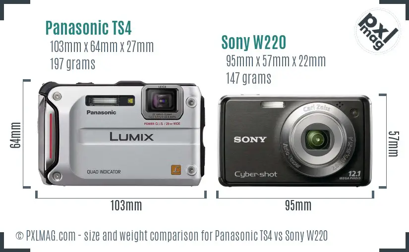 Panasonic TS4 vs Sony W220 size comparison
