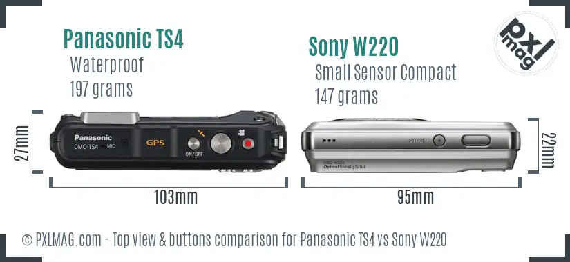 Panasonic TS4 vs Sony W220 top view buttons comparison