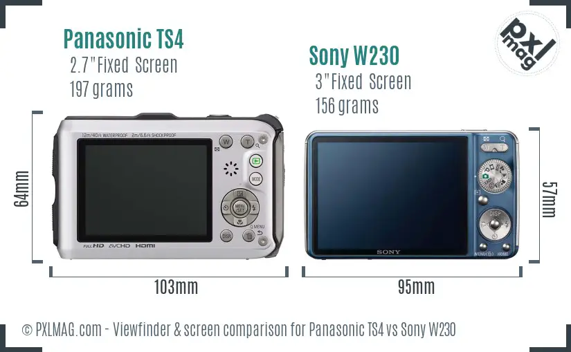 Panasonic TS4 vs Sony W230 Screen and Viewfinder comparison