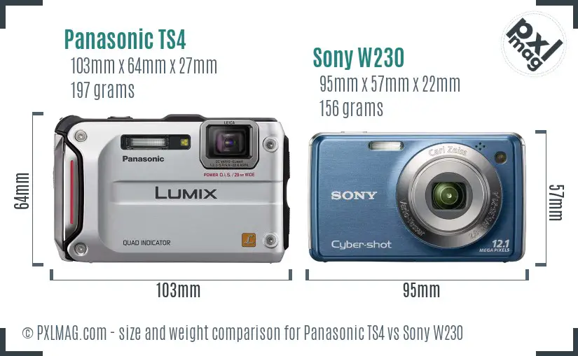 Panasonic TS4 vs Sony W230 size comparison