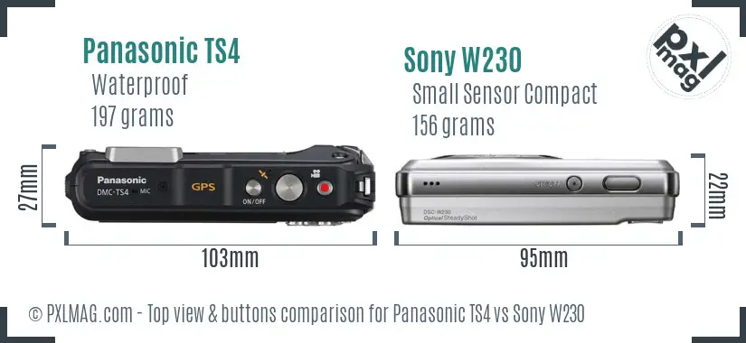 Panasonic TS4 vs Sony W230 top view buttons comparison