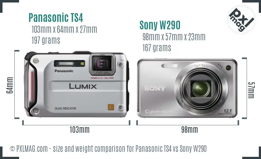 Panasonic TS4 vs Sony W290 size comparison