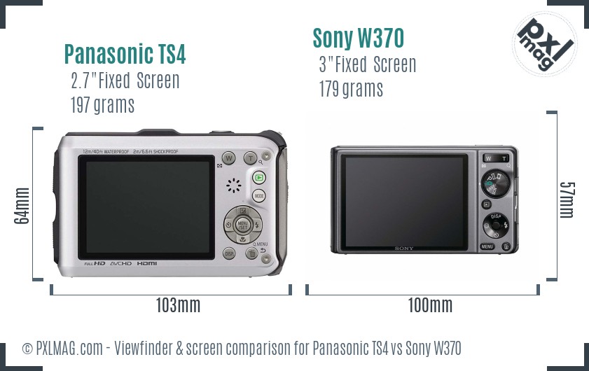 Panasonic TS4 vs Sony W370 Screen and Viewfinder comparison