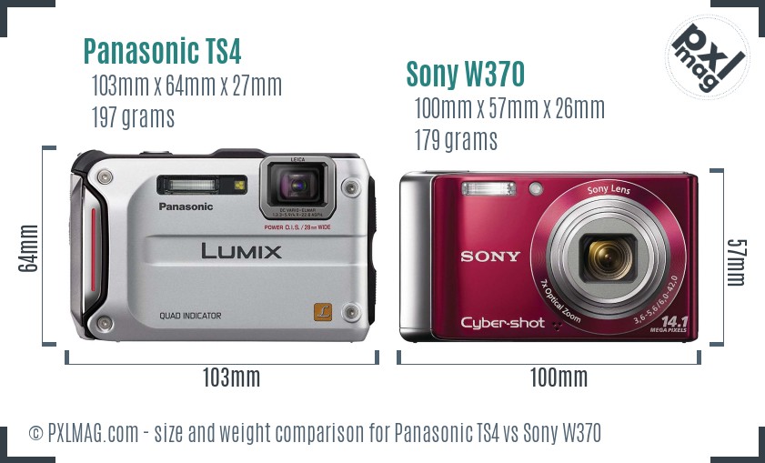 Panasonic TS4 vs Sony W370 size comparison