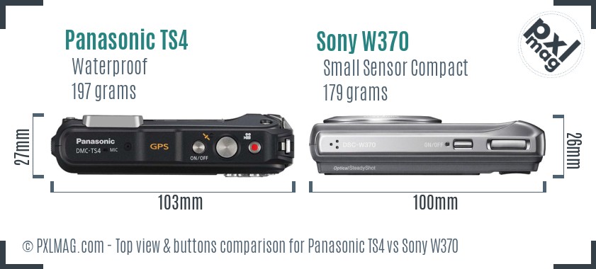 Panasonic TS4 vs Sony W370 top view buttons comparison