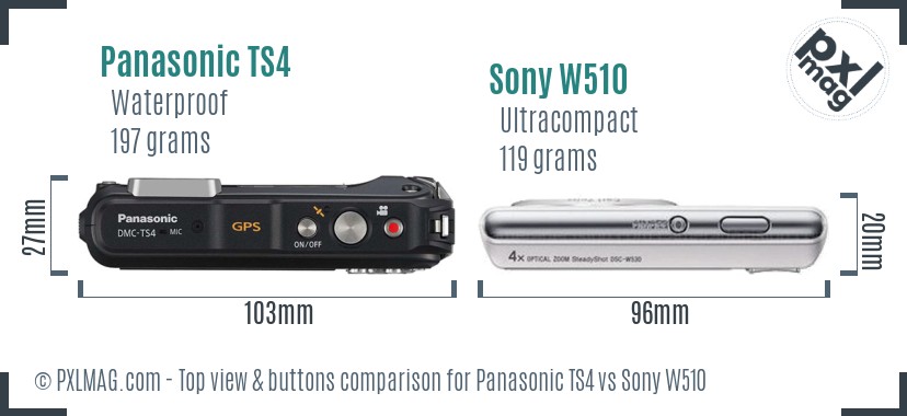 Panasonic TS4 vs Sony W510 top view buttons comparison