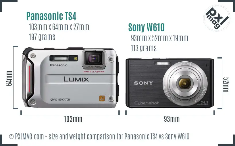 Panasonic TS4 vs Sony W610 size comparison