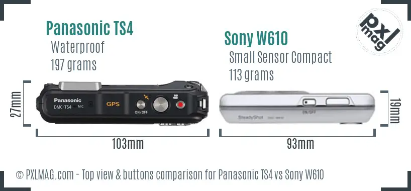 Panasonic TS4 vs Sony W610 top view buttons comparison