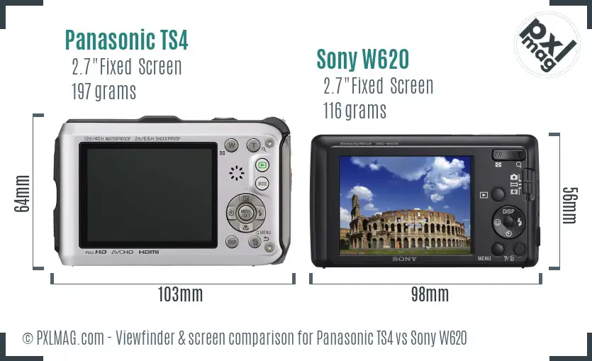 Panasonic TS4 vs Sony W620 Screen and Viewfinder comparison