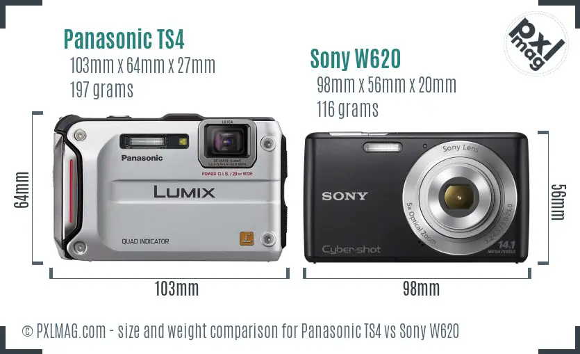 Panasonic TS4 vs Sony W620 size comparison