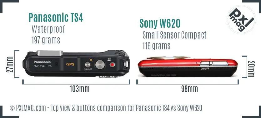 Panasonic TS4 vs Sony W620 top view buttons comparison