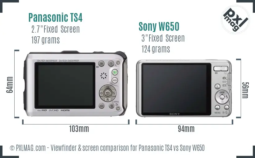 Panasonic TS4 vs Sony W650 Screen and Viewfinder comparison