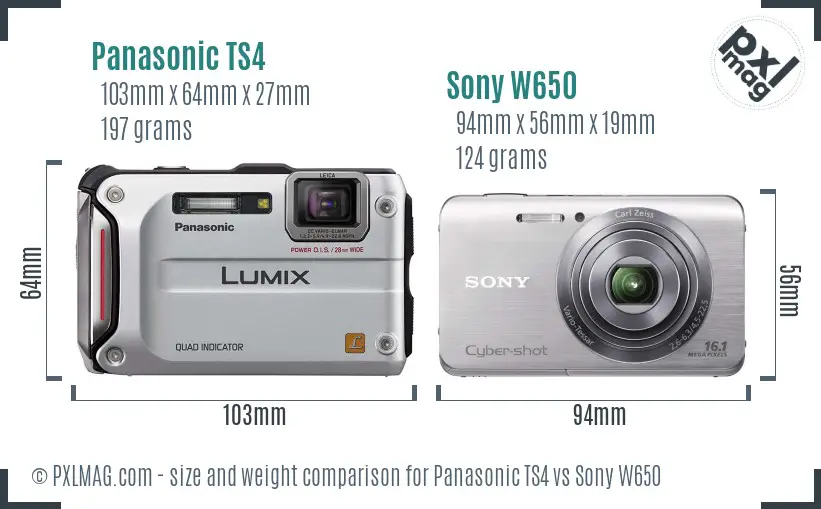 Panasonic TS4 vs Sony W650 size comparison