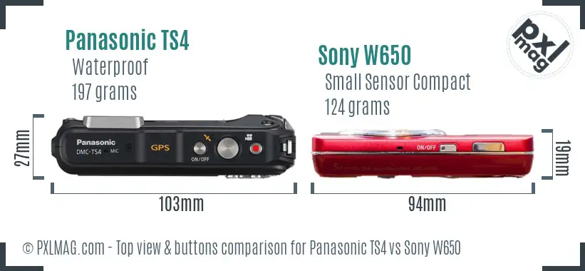 Panasonic TS4 vs Sony W650 top view buttons comparison