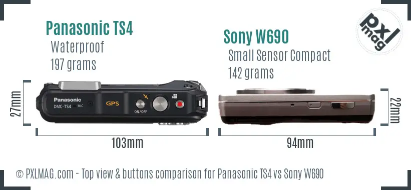 Panasonic TS4 vs Sony W690 top view buttons comparison Panasonic TS4 vs Sony W690 top view buttons comparison
