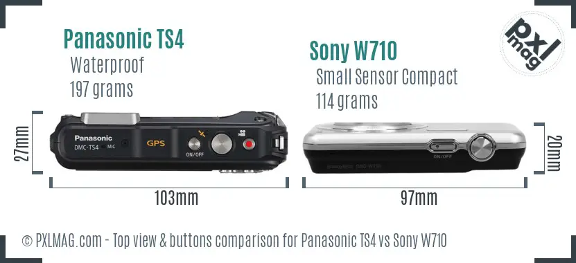 Panasonic TS4 vs Sony W710 top view buttons comparison