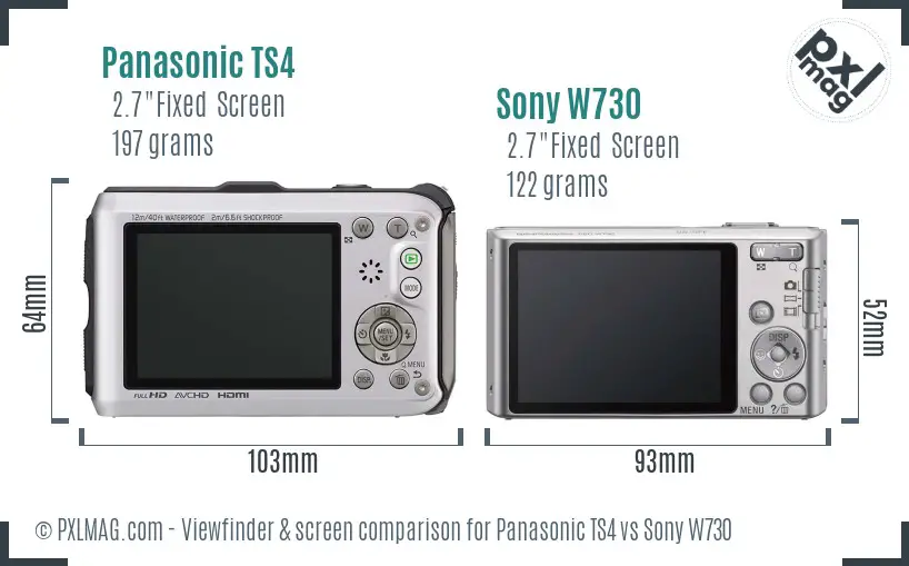 Panasonic TS4 vs Sony W730 Screen and Viewfinder comparison
