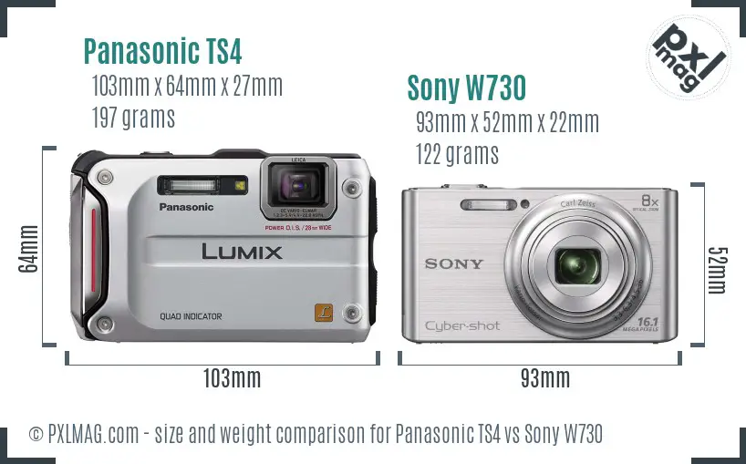 Panasonic TS4 vs Sony W730 size comparison