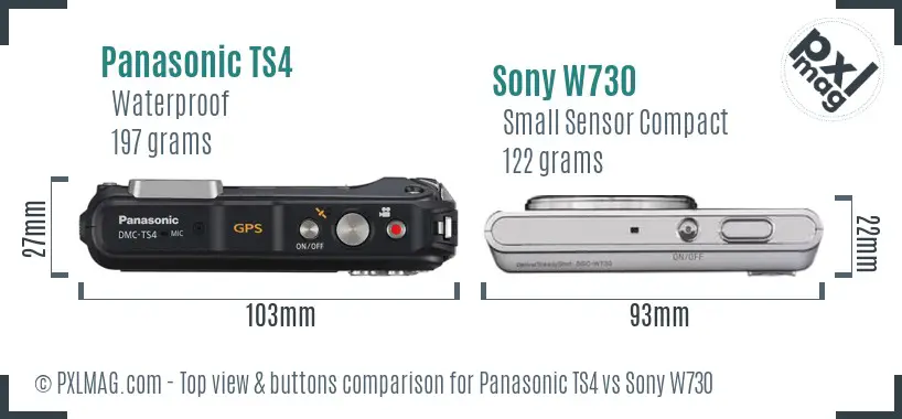 Panasonic TS4 vs Sony W730 top view buttons comparison
