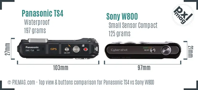 Panasonic TS4 vs Sony W800 top view buttons comparison Panasonic TS4 vs Sony W800 top view buttons comparison