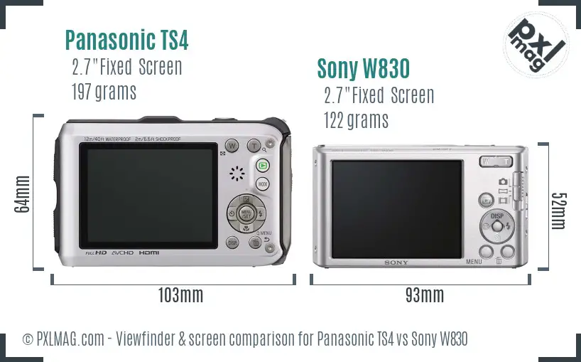 Panasonic TS4 vs Sony W830 Screen and Viewfinder comparison