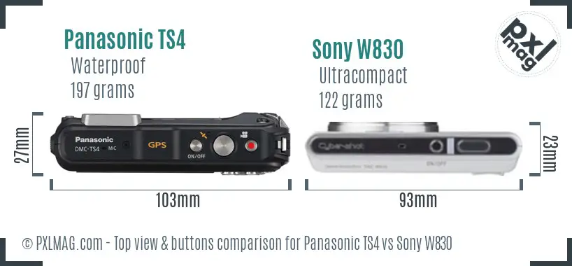 Panasonic TS4 vs Sony W830 top view buttons comparison