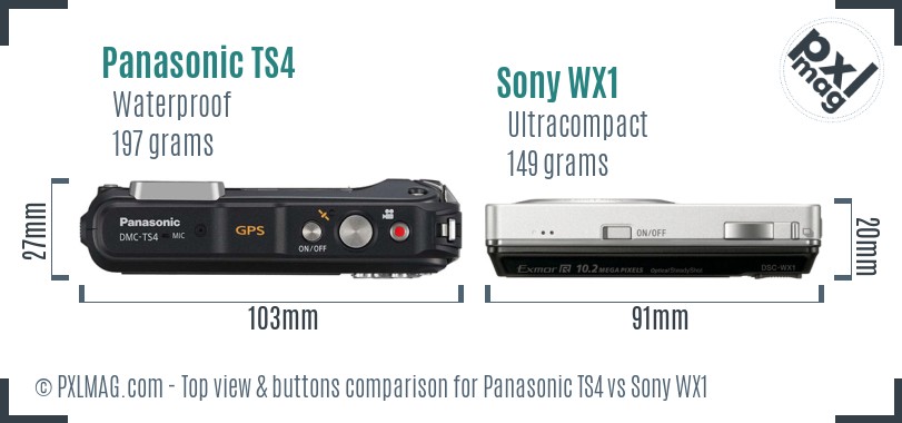 Panasonic TS4 vs Sony WX1 top view buttons comparison