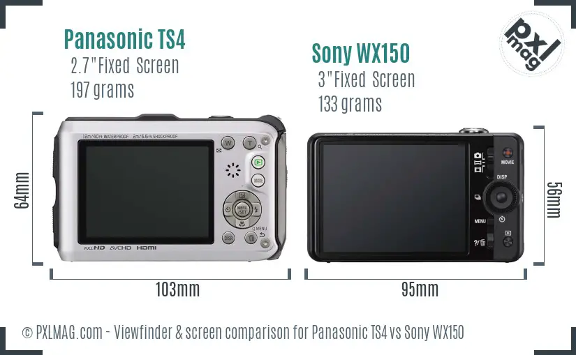 Panasonic TS4 vs Sony WX150 Screen and Viewfinder comparison