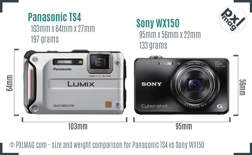 Panasonic TS4 vs Sony WX150 size comparison