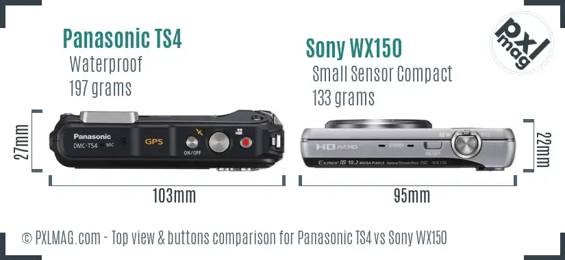 Panasonic TS4 vs Sony WX150 top view buttons comparison