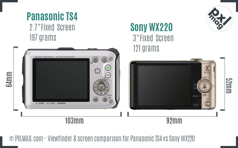 Panasonic TS4 vs Sony WX220 Screen and Viewfinder comparison