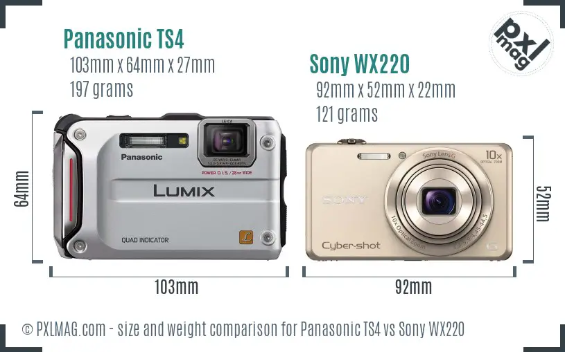 Panasonic TS4 vs Sony WX220 size comparison