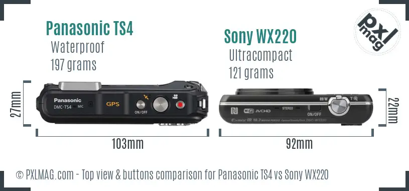 Panasonic TS4 vs Sony WX220 top view buttons comparison