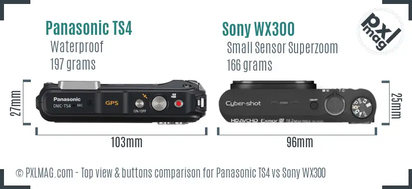 Panasonic TS4 vs Sony WX300 top view buttons comparison