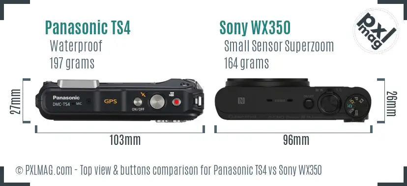 Panasonic TS4 vs Sony WX350 top view buttons comparison Panasonic TS4 vs Sony WX350 top view buttons comparison