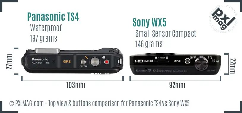 Panasonic TS4 vs Sony WX5 top view buttons comparison