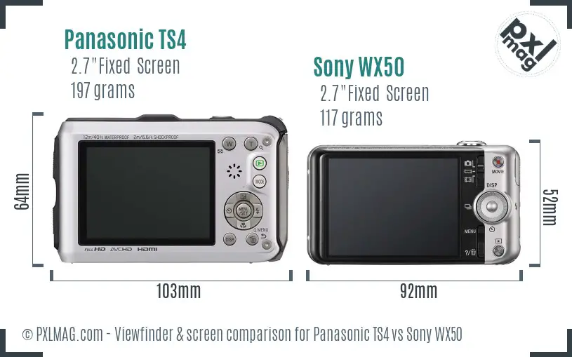Panasonic TS4 vs Sony WX50 Screen and Viewfinder comparison
