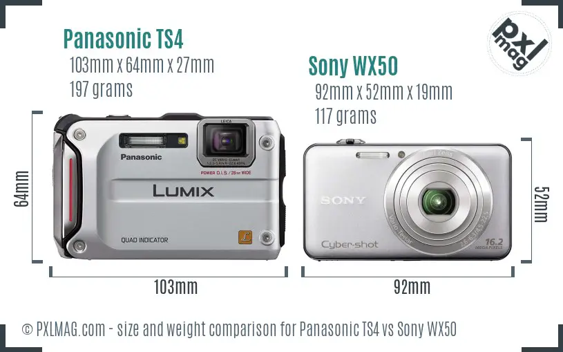 Panasonic TS4 vs Sony WX50 size comparison