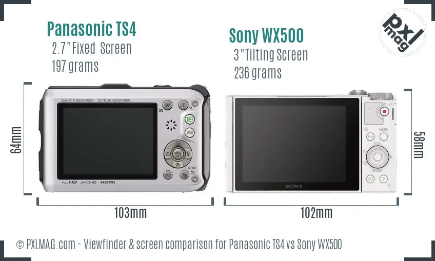 Panasonic TS4 vs Sony WX500 Screen and Viewfinder comparison