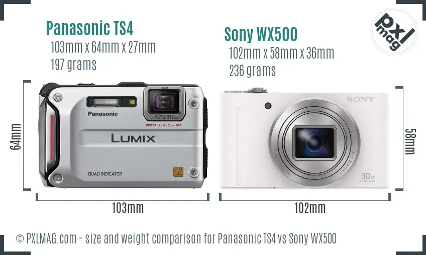 Panasonic TS4 vs Sony WX500 size comparison