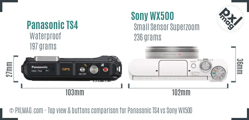 Panasonic TS4 vs Sony WX500 top view buttons comparison